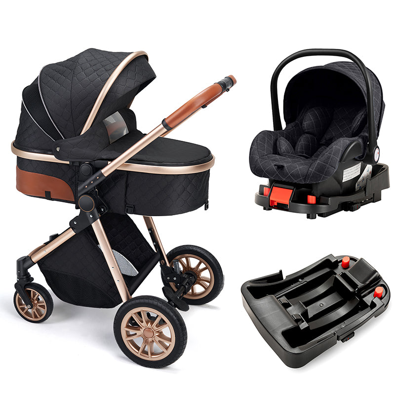 Baby Stroller Pushchair High Landscape Newborn Toddler Infant Prams with Detachable Canopy and Big Wheels