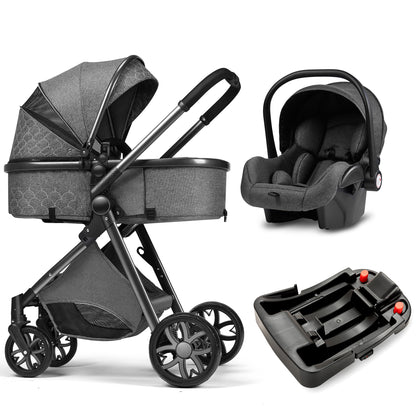 Baby Stroller Pushchair High Landscape Newborn Toddler Infant Prams with Detachable Canopy and Big Wheels