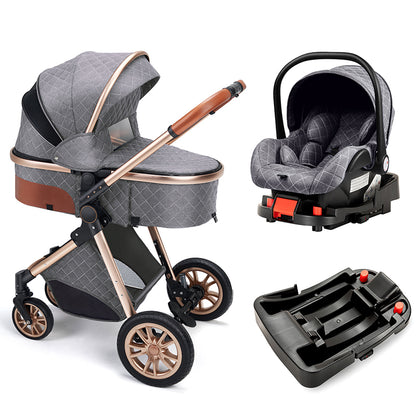 Baby Stroller Pushchair High Landscape Newborn Toddler Infant Prams with Detachable Canopy and Big Wheels