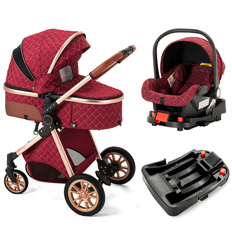 Baby Stroller Pushchair High Landscape Newborn Toddler Infant Prams with Detachable Canopy and Big Wheels