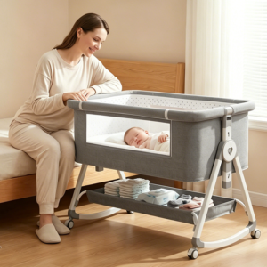 Baby Bedside Bassine Gray – Rocking Height Adjust Storage